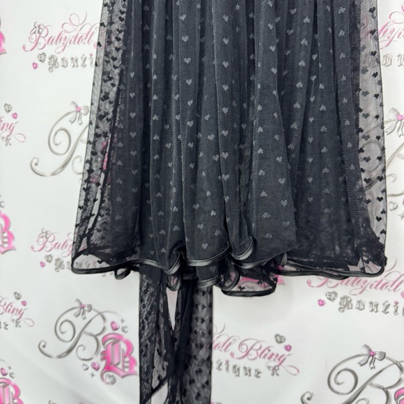 La vie en rose babydoll dress hearts black ribbon tie up bows diamond crystals - Picture 4 of 8